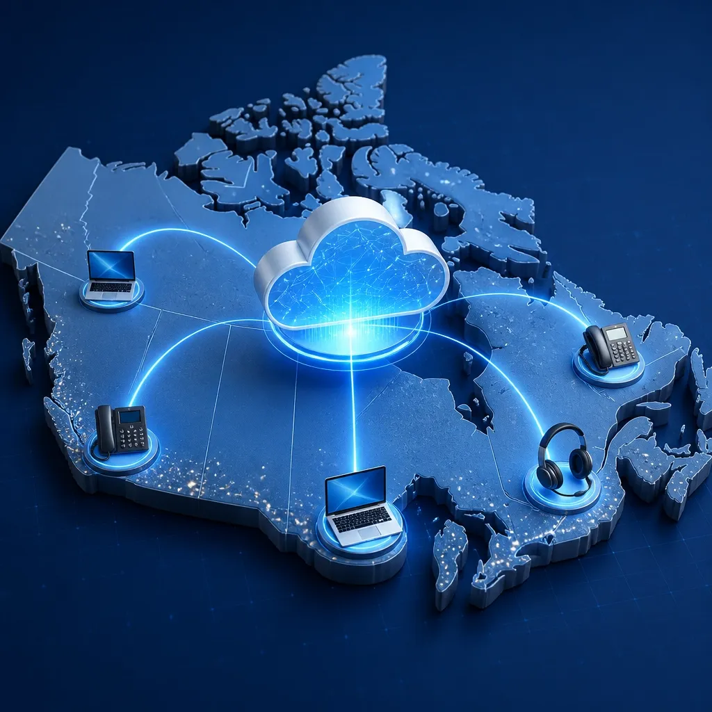 An abstract representation of Cloud PBX connectivity across Canada.