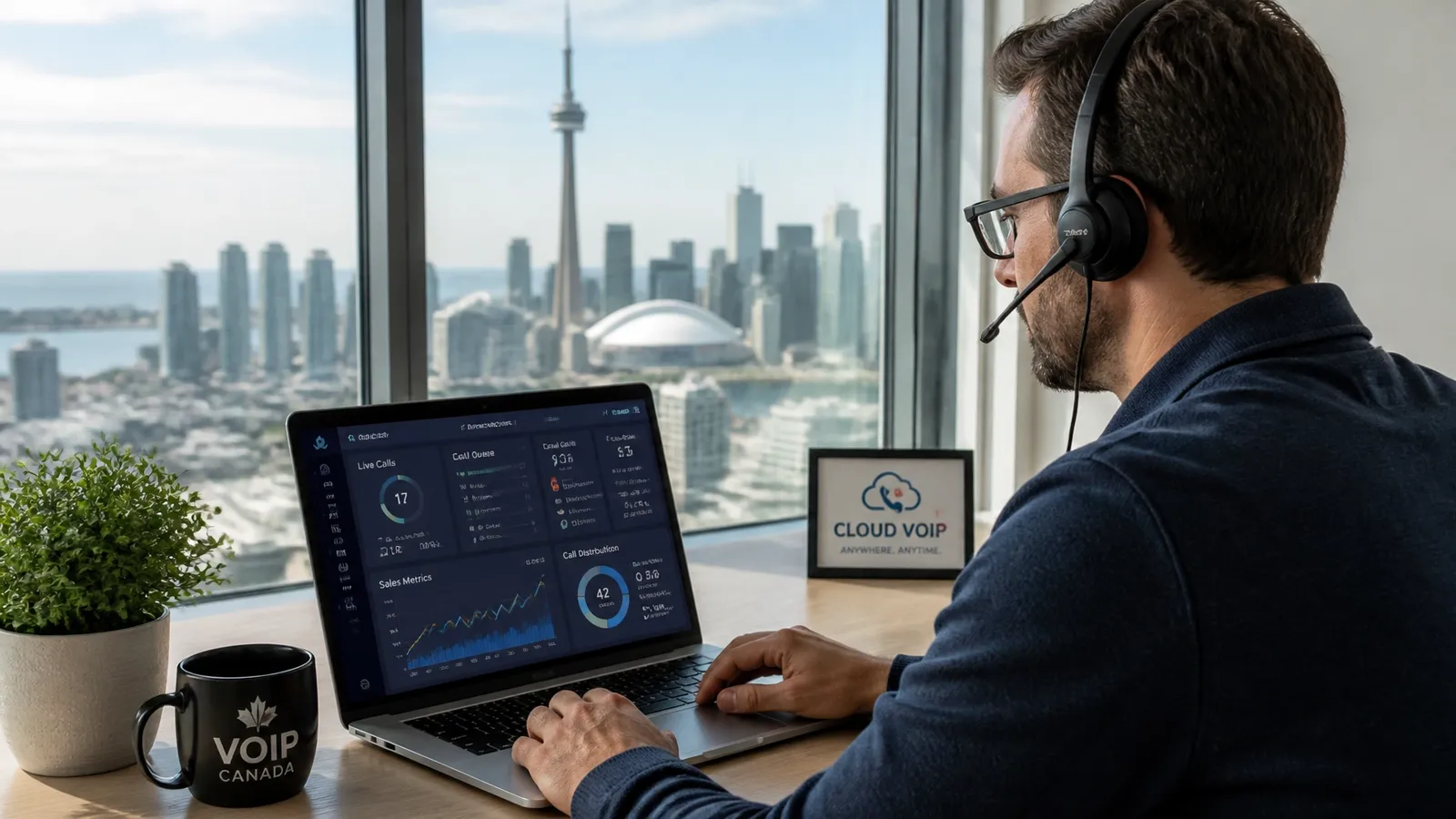 A remote sales professional in Canada using a cloud dashboard to manage calls
