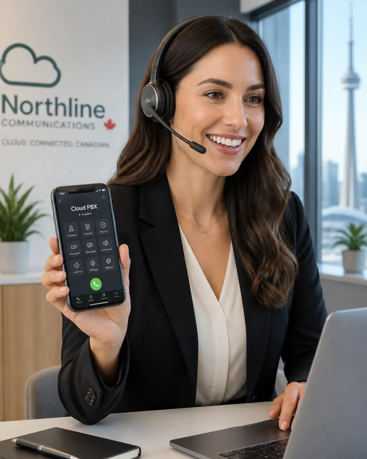 A professional using a mobile business app, showcasing the flexibility of modern VoIP systems.