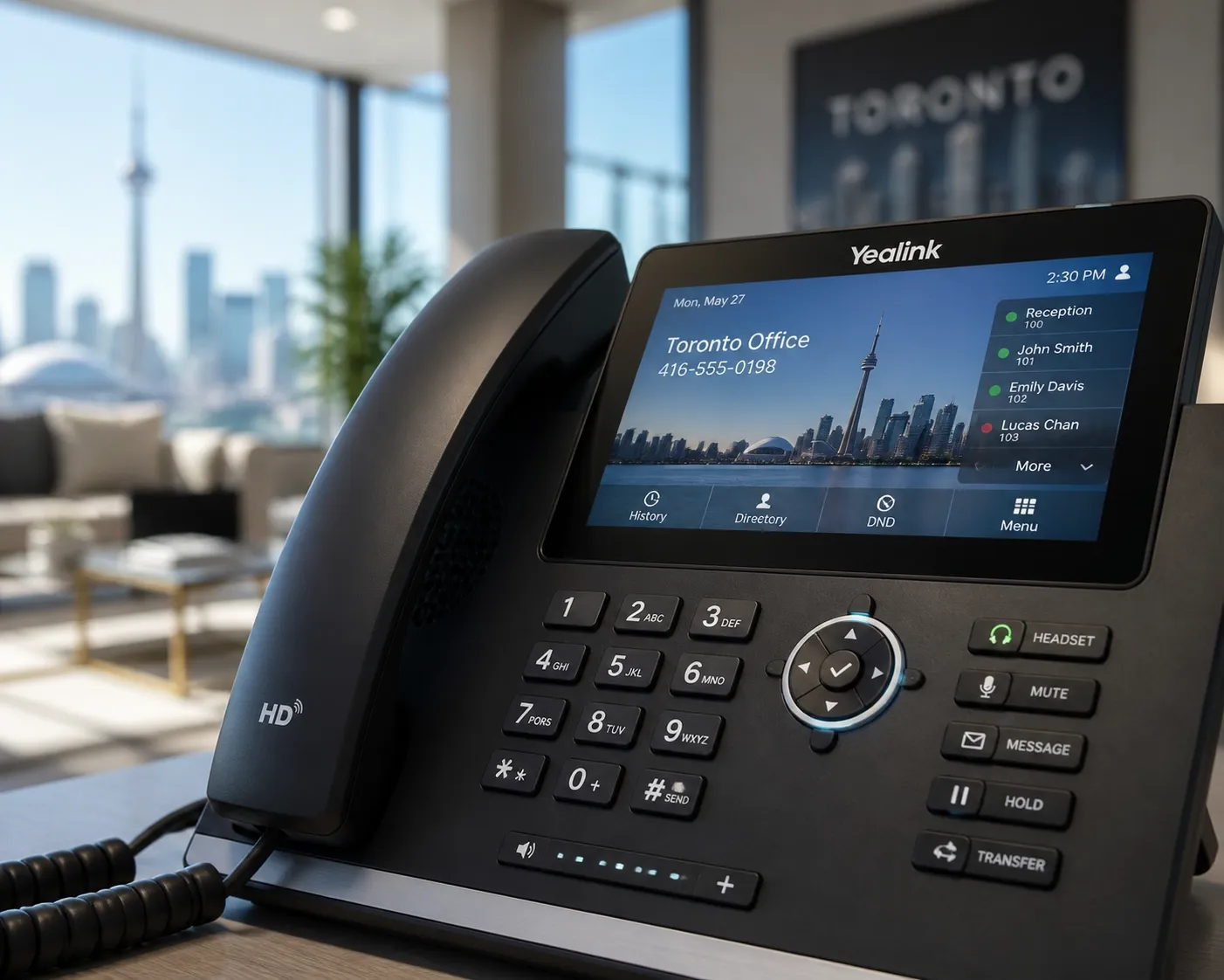 Professional IP desk phone hardware integrated with modern business VoIP Canada services.