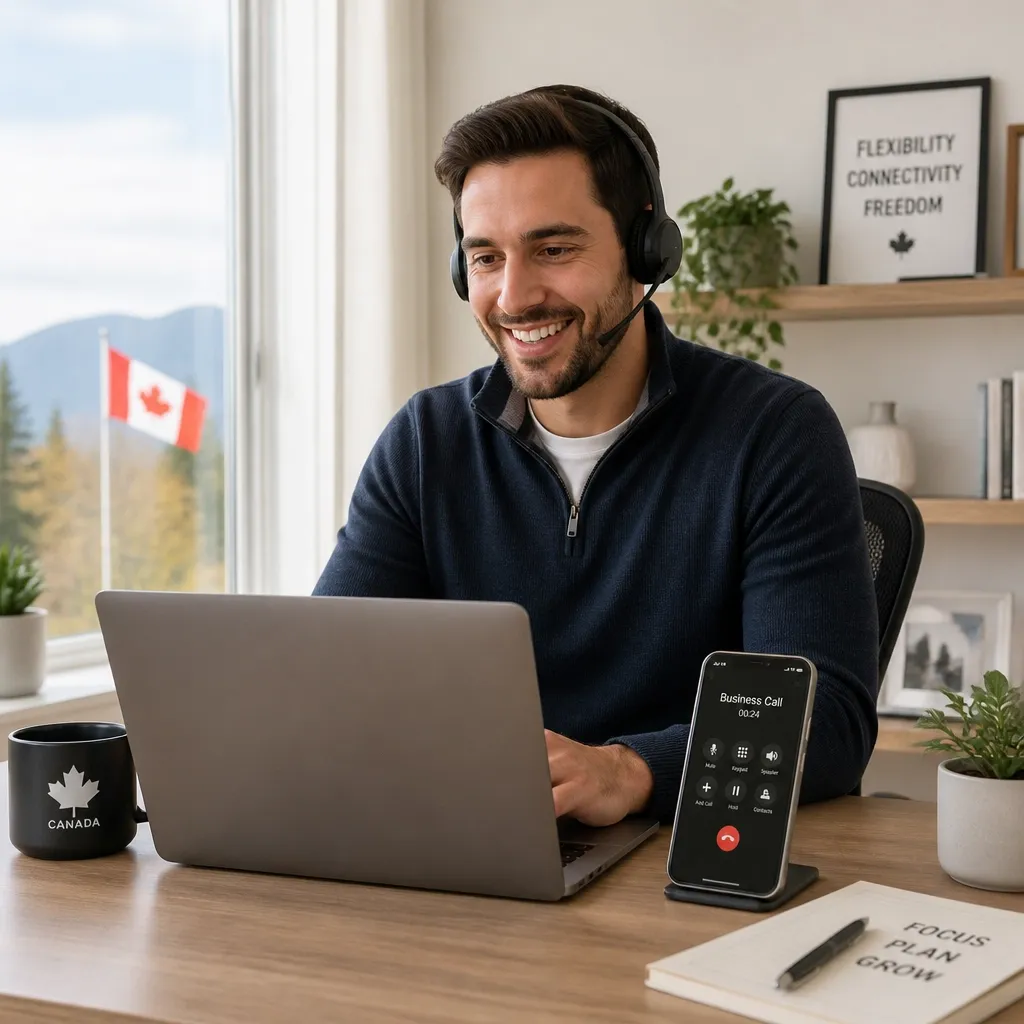 Remote worker using VoIP mobility features in a home office