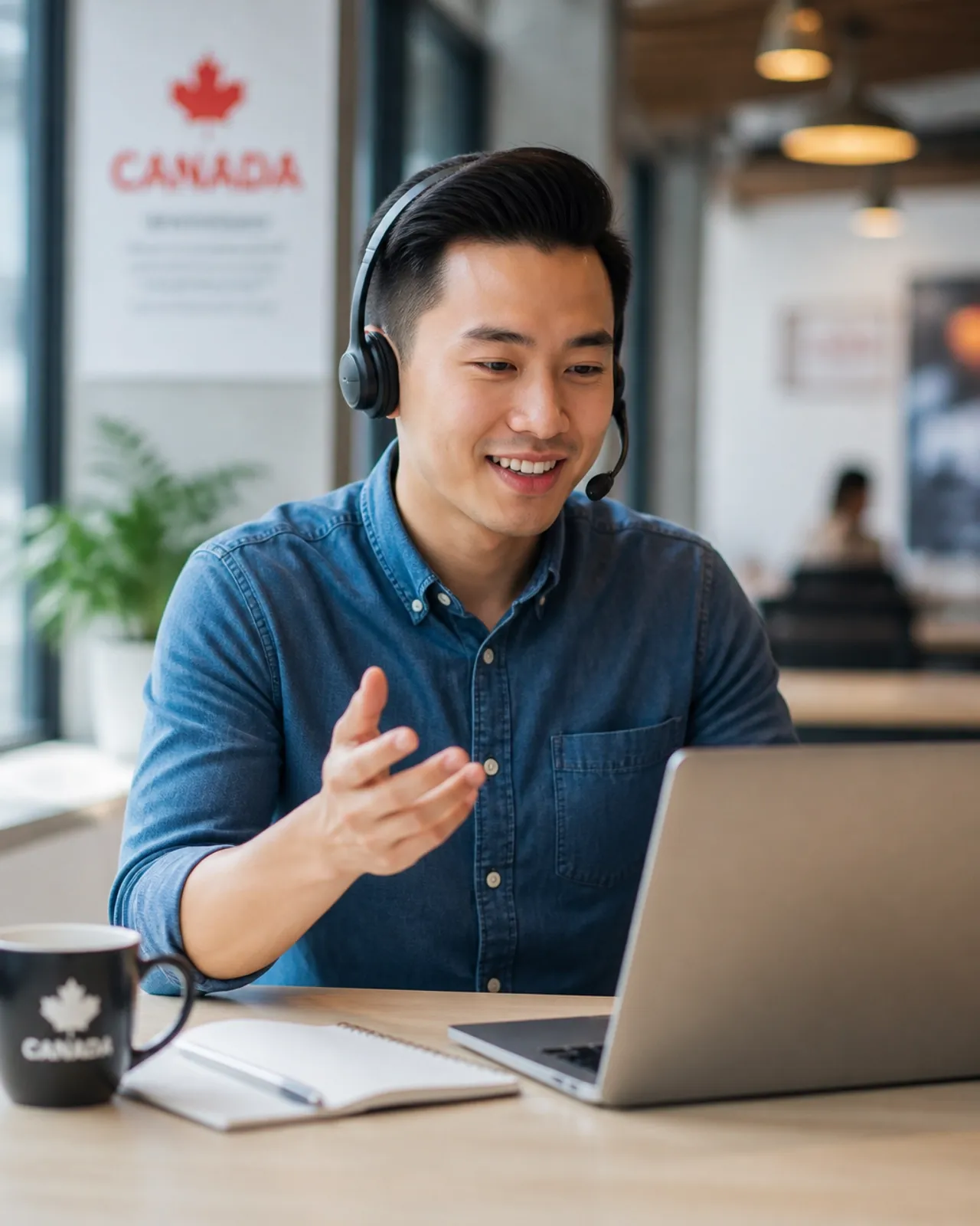 Remote worker using VoIP on a video call