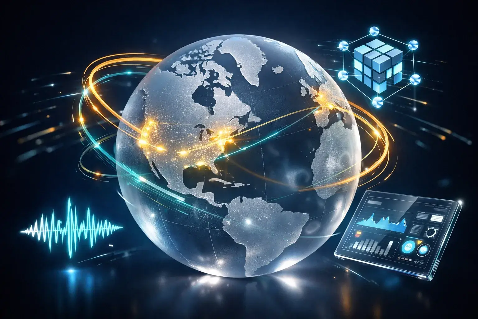 Global connectivity map showing unified communications and business VoIP Canada services for corporations.