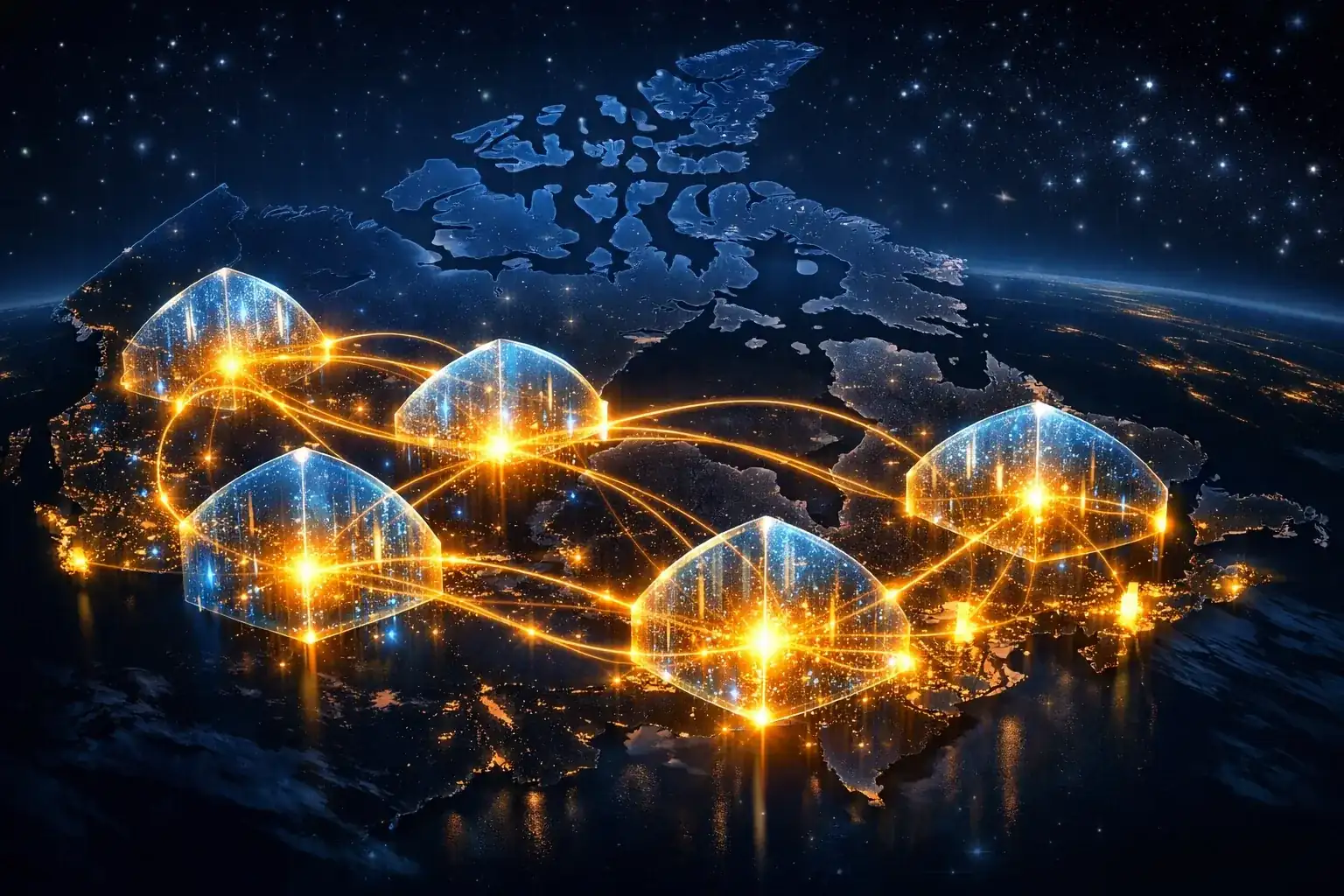 Illustration of secure network encryption across Canada for protected business VoIP communications.