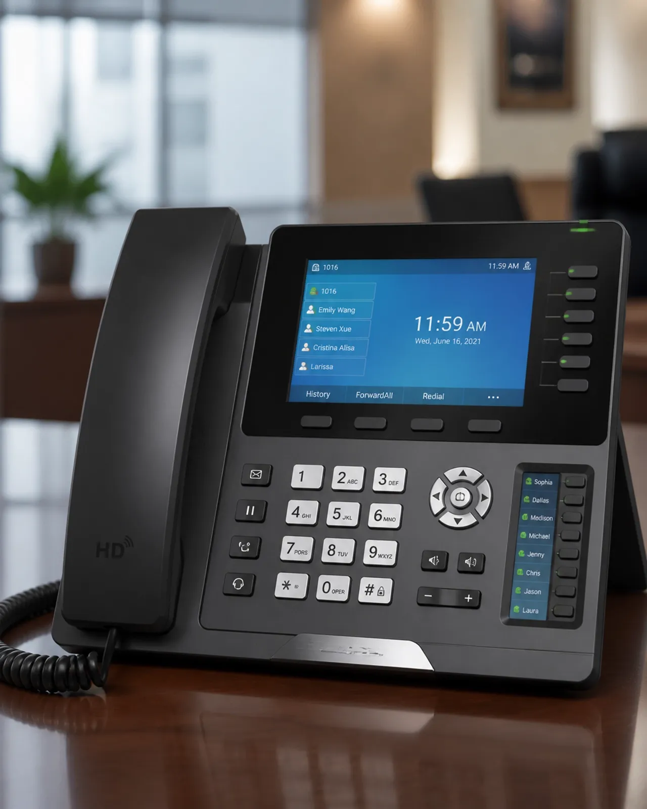 Modern VoIP desk phone with color display