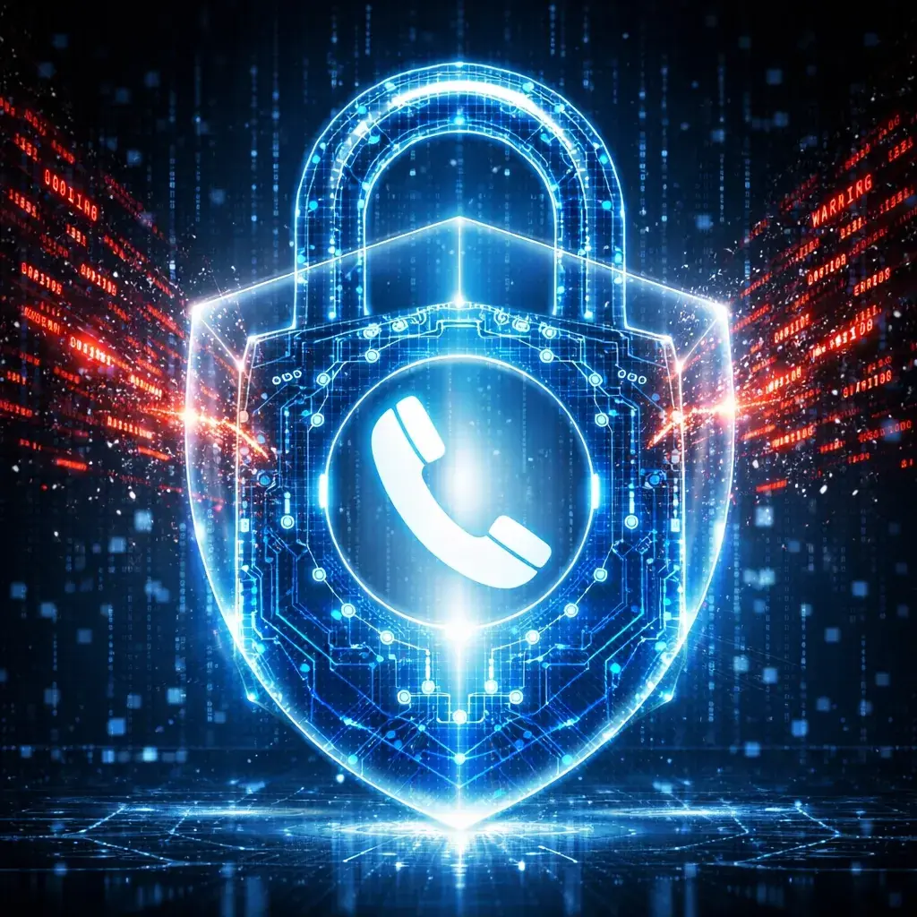 Conceptual padlock securing a digital phone, illustrating secure business VoIP Canada and SIP trunking encryption.